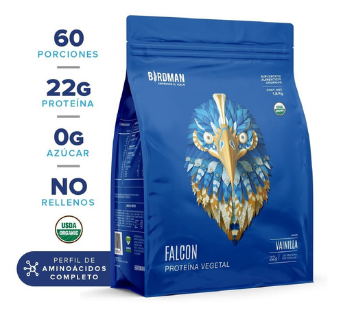 Proteína Vegetal Orgánica Polvo Falcon Protein 1.8kg Birdman Sabor Vainilla