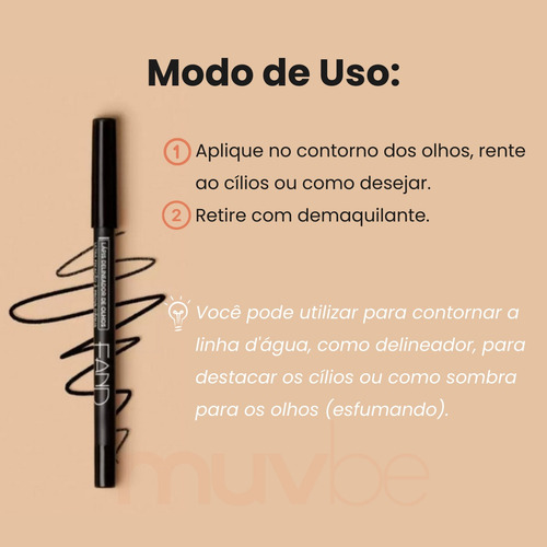 Lápiz delineador de ojos Fand Makeup In Color, impermeable, negro