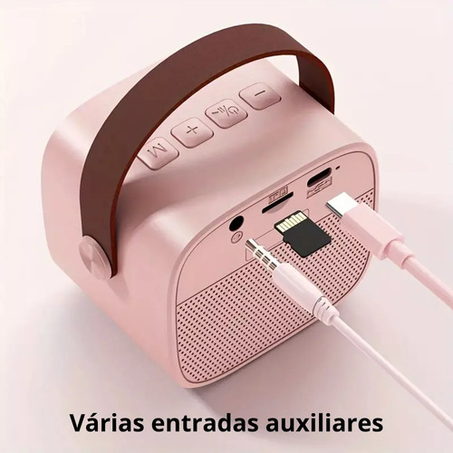 Caixinha Microfone Bluetooth S/ Fio Youtube Karaoke Infantil Cor Rosa 110v/220v