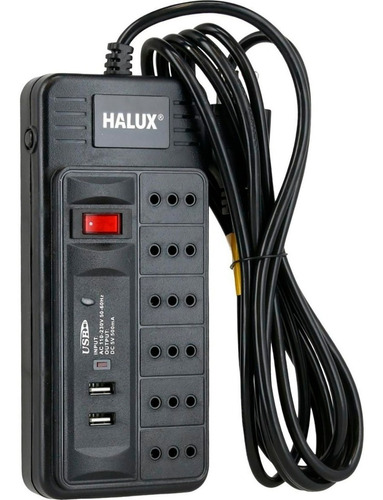 Alargador De 6 Tomas 3 Mts, 2 Puertos Usb, Multiple Halux