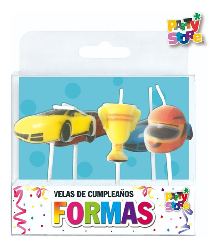 Imagen 2 de 3 de Vela Auto Carrera Casco Trofeo X5 Cumpleaños Torta