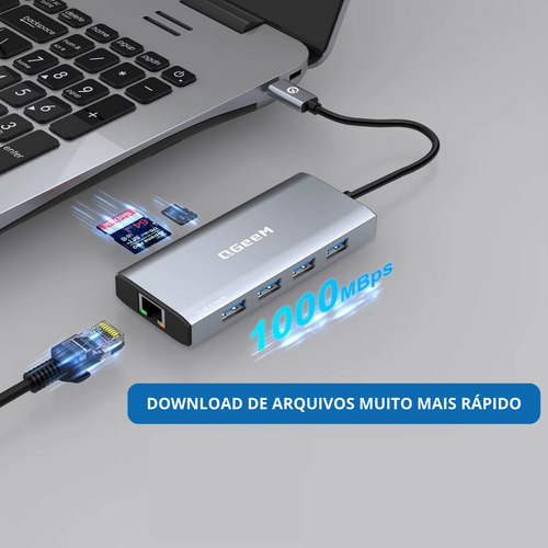 Hub Adaptador Usb-c 9 Em 1 Ultra Portátil Pd Port 4k Usb 3.0 Cinza