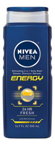 Nivea Men Energy Gel De Baño 3 En 1  Ducha, Champú Y R.