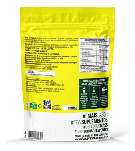 Delicious Mass Hipercalórico Refil 3kg Sabor Wheyzinho - FTW