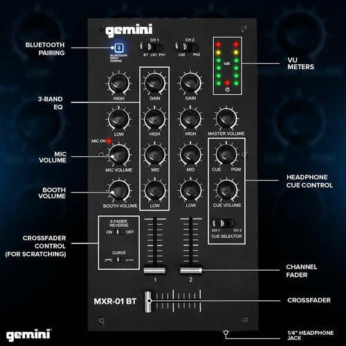 Dj Profesional Bluetooth De 2 Canales Gemini Sound Mxr-01bt.