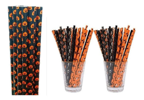 Papelera con pajitas para bebidas y decoración de Halloween, 150 unidades