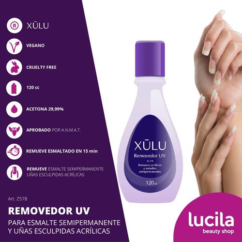 Imagen 3 de 5 de Removedor Esmalte Semipermanente Uñas Esculpidas Xúlu 120cc