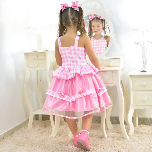 Vestido Festa Junina Luxo - Várias Cores + 2 Laço Cabelo