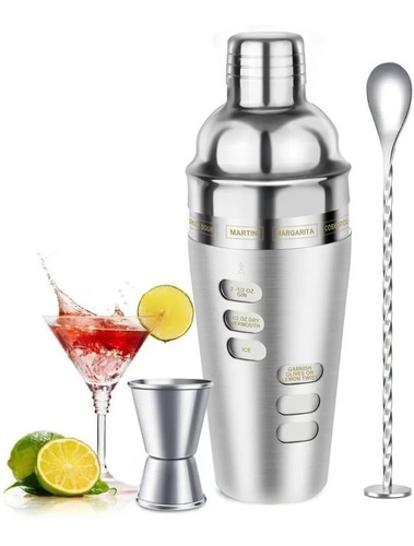 Kit Coctelera Vaso Giratorio Recetas 4 Piezas Set Bartender