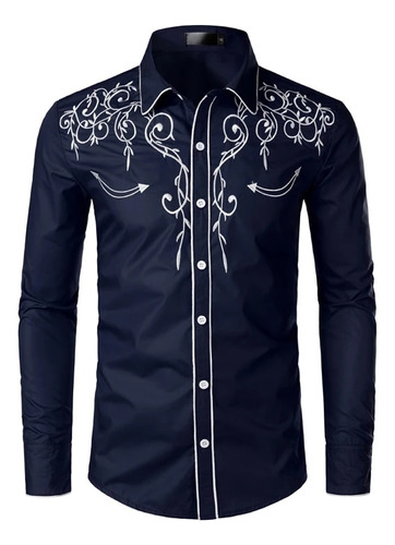 Camisa Vaquera Bordada De Manga Larga Para Hombre, Camisas D