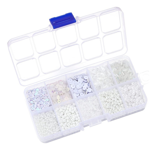 Cuentas Para Manualidades Hiswan , Pack X80g + Caja , Blanco