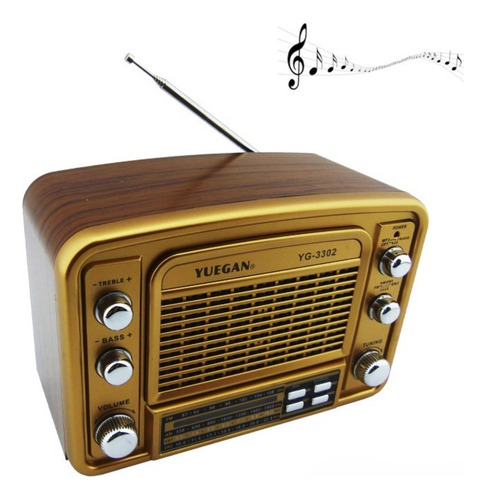 Radio Multibanda Yuegan Yg-3302 Retro Usb Y Tf Recargable