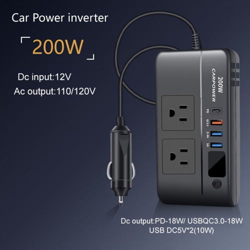 Inversor De Corriente Para Coche De 200w Con Pantalla Led