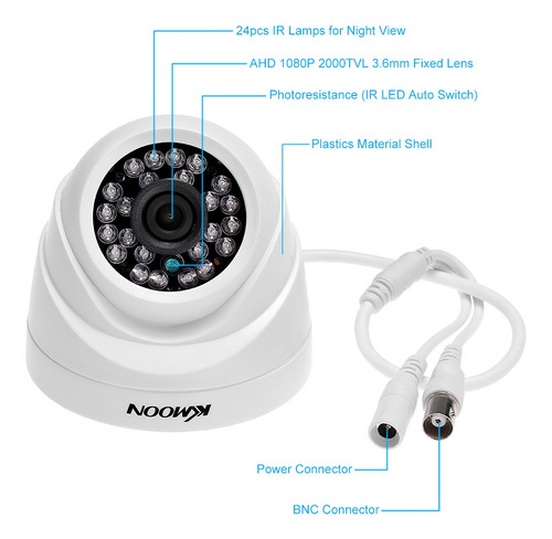 Imagen 6 de 9 de Kkmoon 4*1080p 2000tvl Ahd Domo Ir Cctv Cámara + 4*60ft