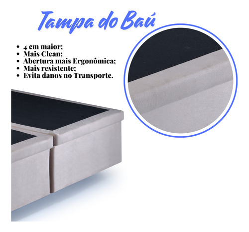 Cama Box Baú King 178x198x42cm Suede Bege Com Pistão A Gás