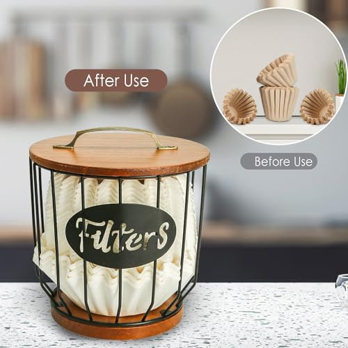 Soporte Para Filtros De Café Con Tapa De Madera Y Cesto