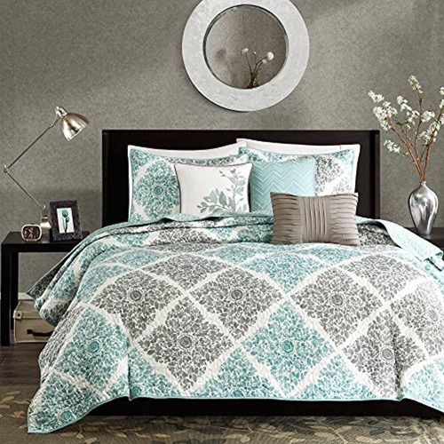 Madison Park Claire Leaf Geometric - Colcha Acolchada Cama D