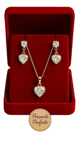 Colar Feminino + Pulseira + Brincos Banho De Ouro Presentes