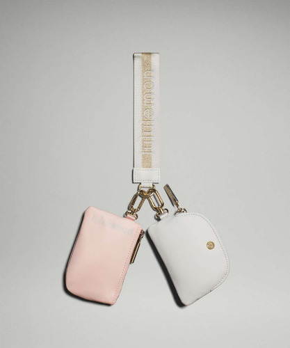 Lululemon Dual Pouch Wristlet, Cartera Gym Color Rosa Blanco Dorado Diseño De La Tela Liso