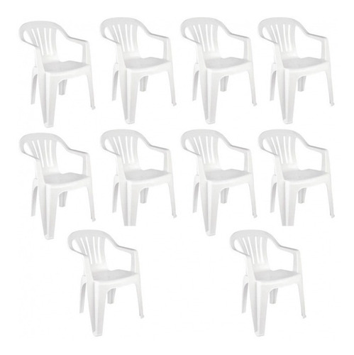 Kit 10 Cadeira De Plástico Bela Vista Branca C/ Braço - Mor