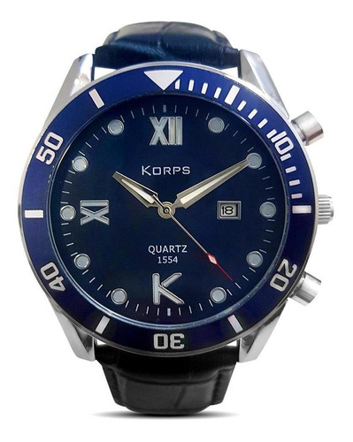 Relógio Masculino Luxo Korps 1554 Aviator Pulseira Couro