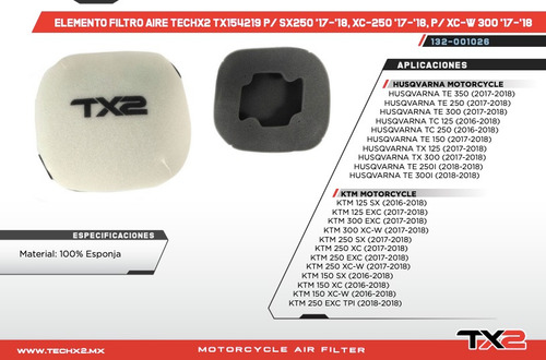 Elemento Filtro Aire Techx2 Tx154219 P/ Sx250