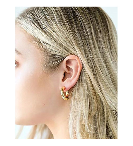 Aretes De Aro De Oro Grueso Para Mujer Con Poste De Plata