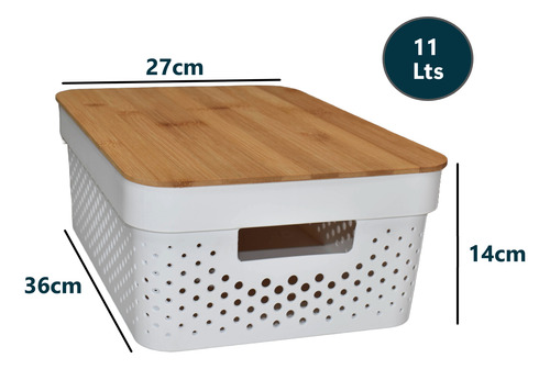 Caja Organizadora Con Tapa Bambu Canastos Multiuso 11 Litros