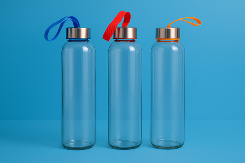 3 Botellas De Vidrio 500ml Agua, Tapa Con Asa De Colores Transparente Con Asas De Colores