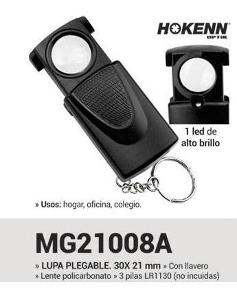 Imagen 4 de 6 de Lupa Hokenn Plegable Mg 21008a 30x 21mm Llavero Con Luz Led