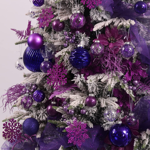 30 Adornos De Copos De Nieve Purpurina Morado 12 Cm Navidad