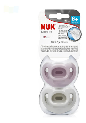 Chupeta Nuk Sensitive Kit 2 Unidades Fase 2 100% Silicone Cor Rosa Período de idade 6-12 meses