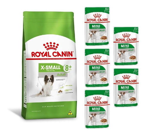 Kit Ração X-small Adult 8+ 1kg E 5 Sachês 85g Royal Canin