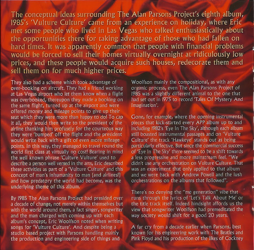 The Alan Parsons Project Vulture Culture Cd Bonus Tracks