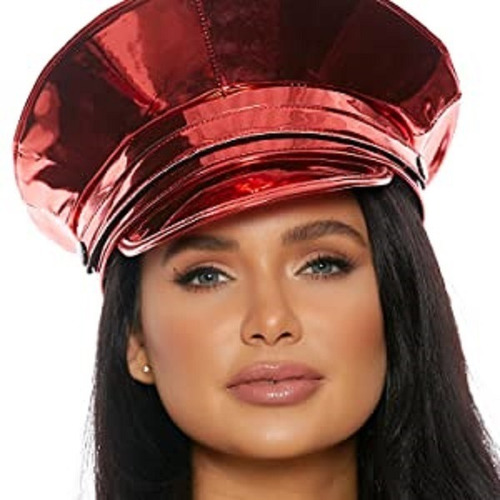 Sombrero Policia Rojo Metalizado Talla Unica Adulto