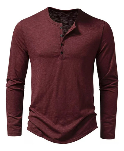 Camiseta De Manga Larga Para Hombre Con Cuello Algo Henley