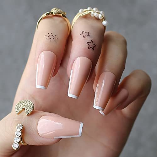 Uñas Postizas Tipo Frances Color Rosa Gloss Con Punta Blanca