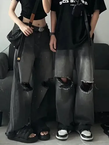 Jeans Rectos Rotos De Moda 2023 Para Hombre