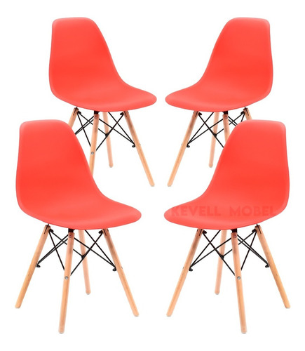 Set De 4 Sillas Eames Modernas Minimalistas Comedor Rojas