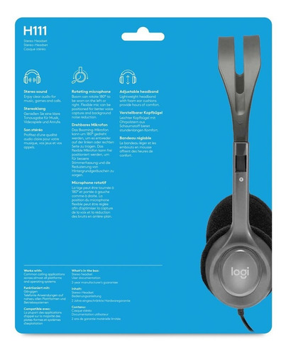Imagen 3 de 6 de Auricular Vincha Headset Logitech H111 Micrófono 3.5mm Minip