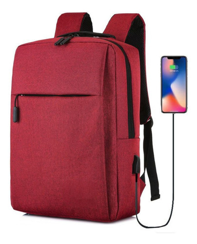 Mochila Masculina Curso Viagem Trabalho Carregador Celular Cor Vermelha