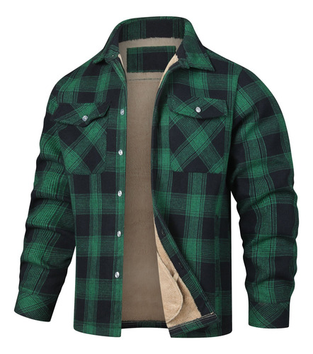 Chaqueta Tipo Camisa De Franela A Cuadros De Forro Polar Con
