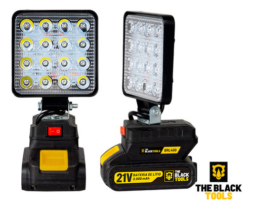 Lanterna Refletor Lampada Luz Led 12w Com Bateria 21v Portátil Recarregável 127/220v Bivolt Brl400x The Black Tools