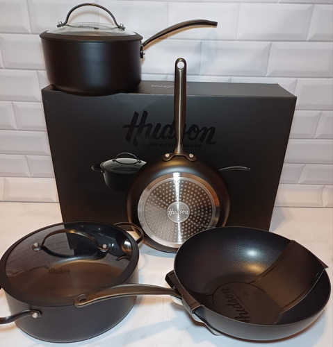 Batería Total Black Inducción Hudson Juego Set Teflón 6 Pz