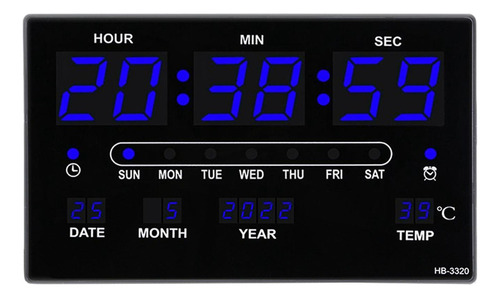Reloj De Pared Digital Con Temperatura Interior Fecha Y Azul
