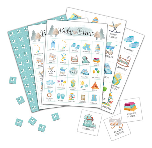 Tarjetas De Bingo Para Beb, Juego De Baby Shower Azul Para 2