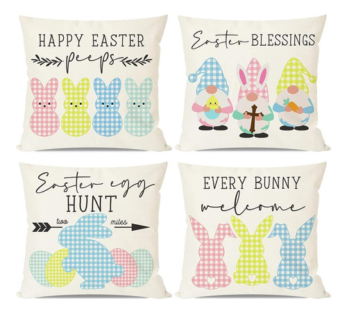 Fundas De Almohada Felices Pascuas 18x18 Set De 4 Huevo...