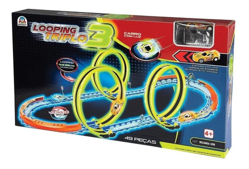 Pista Looping Triplo 3 Neon Tipo Hotwheels Com Luzes Braskit Cor Brilha no Escuro