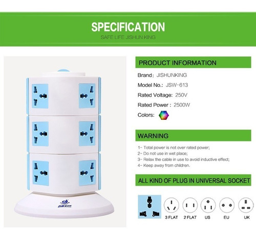 Toma Corriente Torre Enchufes Multiple Universal Puertos Usb