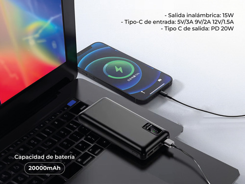 Power Bank Carrello Xc-73 Magsafe Usb Micro Usb-c 20000mah Color Negro